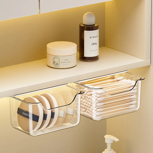 12pcs Drawer Storage Box Bathroom Transparent Suspended Cotton Swab Storage Box Under the Mirror Cabinet Pull-Out Storage Case