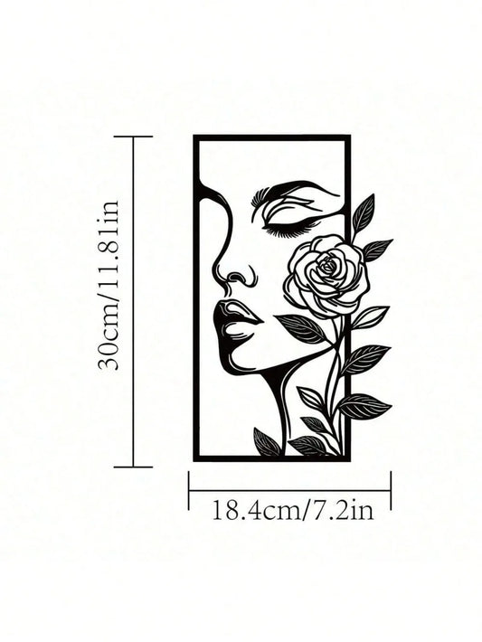 1pc Woman Flower Metal Wall Art Decor Modern Home Gift Aesthetic Portrait Face Outline Bedroom Room Decor