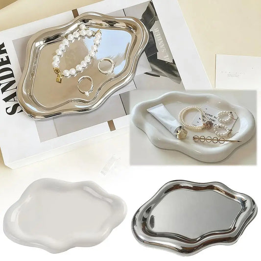 Simple Jewelry Storage Tray Creative White/silver Storage Tray Decorative Ornaments Electroplated Jewelry Tray