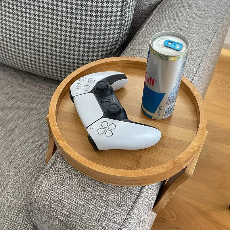Natural Wooden Sofa Tray Couch Arm Desk Clip On Foldable Sofa Tray Table Practical TV Snack Tray for Remote Control Coffee Snack