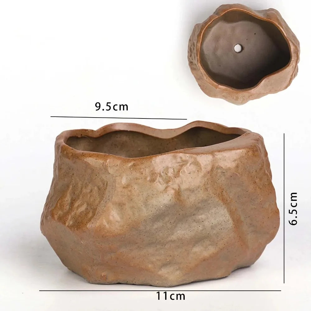 Ceramic Succulent Plant Pots Stone Shape with Drainage Hole Plants Growing Container Wear Resistant Plant Flower Pot
