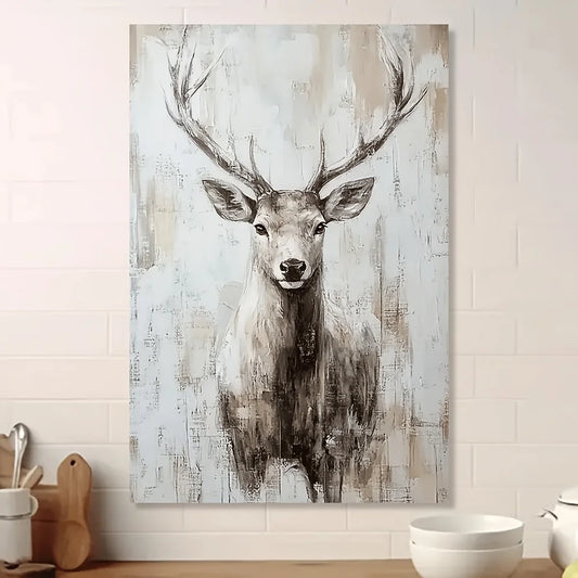 1pc Elegant Deer Head Canvas Art Print - Modern Watercolor Wall Decor, Neutral Tones with Textured Background, Perfect for Bedro