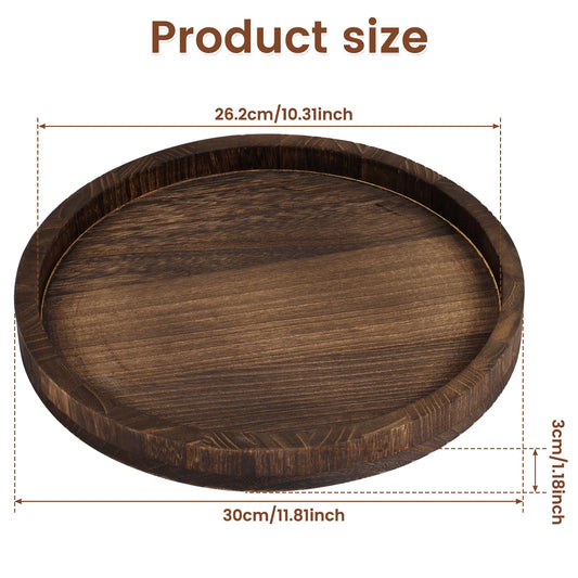 30 CM Round Wooden Tray Retro Decorative Coffee Meal Trays Serving Platter Multipurpose Candle Holder Trays for Table Home Decor