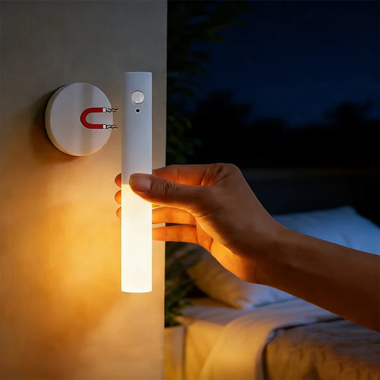 Magnetic LED Wall Light Motion Sensor 360°Rotation LED Rechargeable Night Light Wood Grain Wall Lamp Kitchen Light Lamp