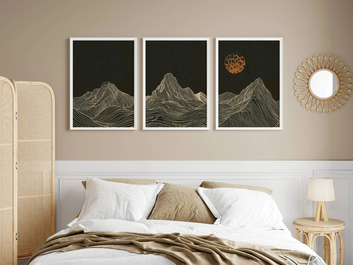 3pcs/set Japanese Alps Sunrise Canvas Printing Abstract Line Landscape Wall Art Art Poster for Modern Living Room & Home Decor