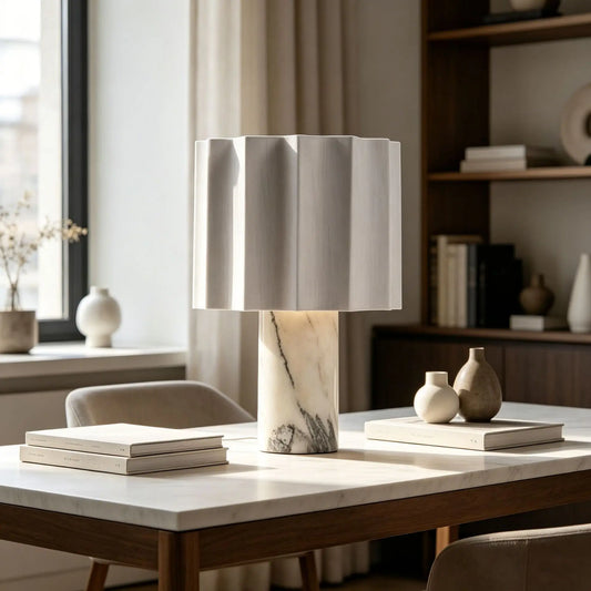Modern Minimalist Marble Table Lamp Designer Pleated Fabric Lampshade Bedroom Bedside Bar Counter Touch Decorative Table Lamp