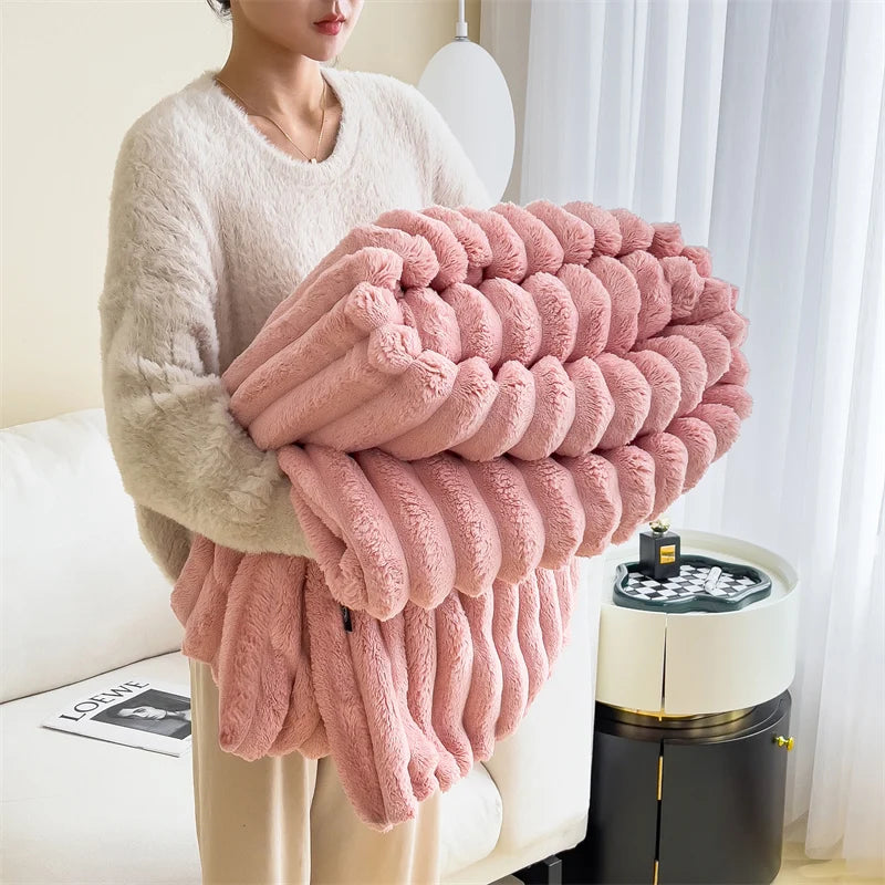 Soft Plush Warm Winter Blanket Carving Thick Cozy Bedspreads and Coverlets for Bed Sofa Throw Blanket Single Couple Size