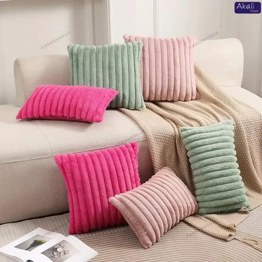 Faux Rabbit Fur Cushion Cover Plush Pillow Cover Soft Fluffy Striped Cushion Cover Decorative Pillows Luxury Home Decor for Sofa
