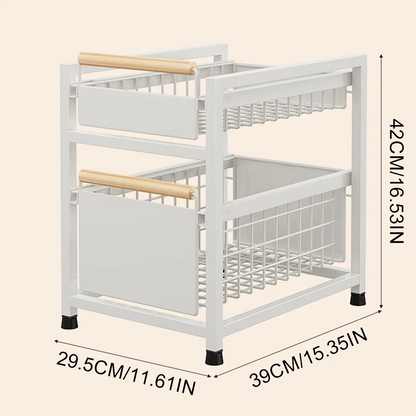 2 Tier Pull Out Cabinet Holder Adjustable Kitchen Storage Rack Under Sink Organizer Spice Jar Storage Rack Slide Drawer Shelf ﻿