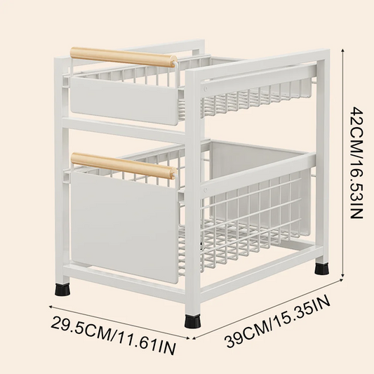 2 Tier Pull Out Cabinet Holder Adjustable Kitchen Storage Rack Under Sink Organizer Spice Jar Storage Rack Slide Drawer Shelf ﻿