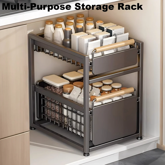 2 Tier Pull Out Cabinet Holder Adjustable Kitchen Storage Rack Under Sink Organizer Spice Jar Storage Rack Slide Drawer Shelf ﻿