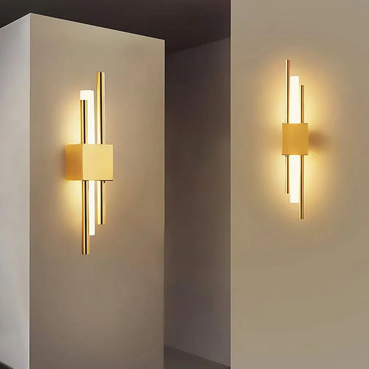 10W LED Wall Lights,Double Parallel Cylindrical Interior Wall Sconce,Bathroom Mirror Sconce for Bedroom (Warm White 3000K,Gold)