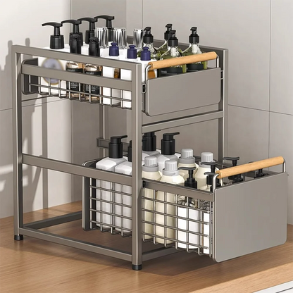2 Tier Pull Out Cabinet Holder Adjustable Kitchen Storage Rack Under Sink Organizer Spice Jar Storage Rack Slide Drawer Shelf ﻿
