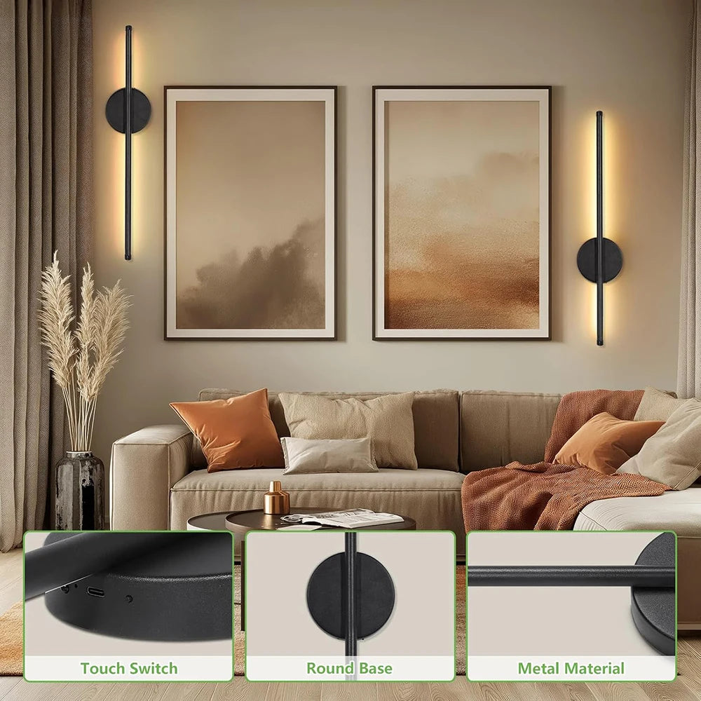 2PCS Rechargeable Wall Light LED 50cm/80cm Dimming Indoor Wall Sconce with Remote Beside Bedroom Lamp Home Decor Wiring Free