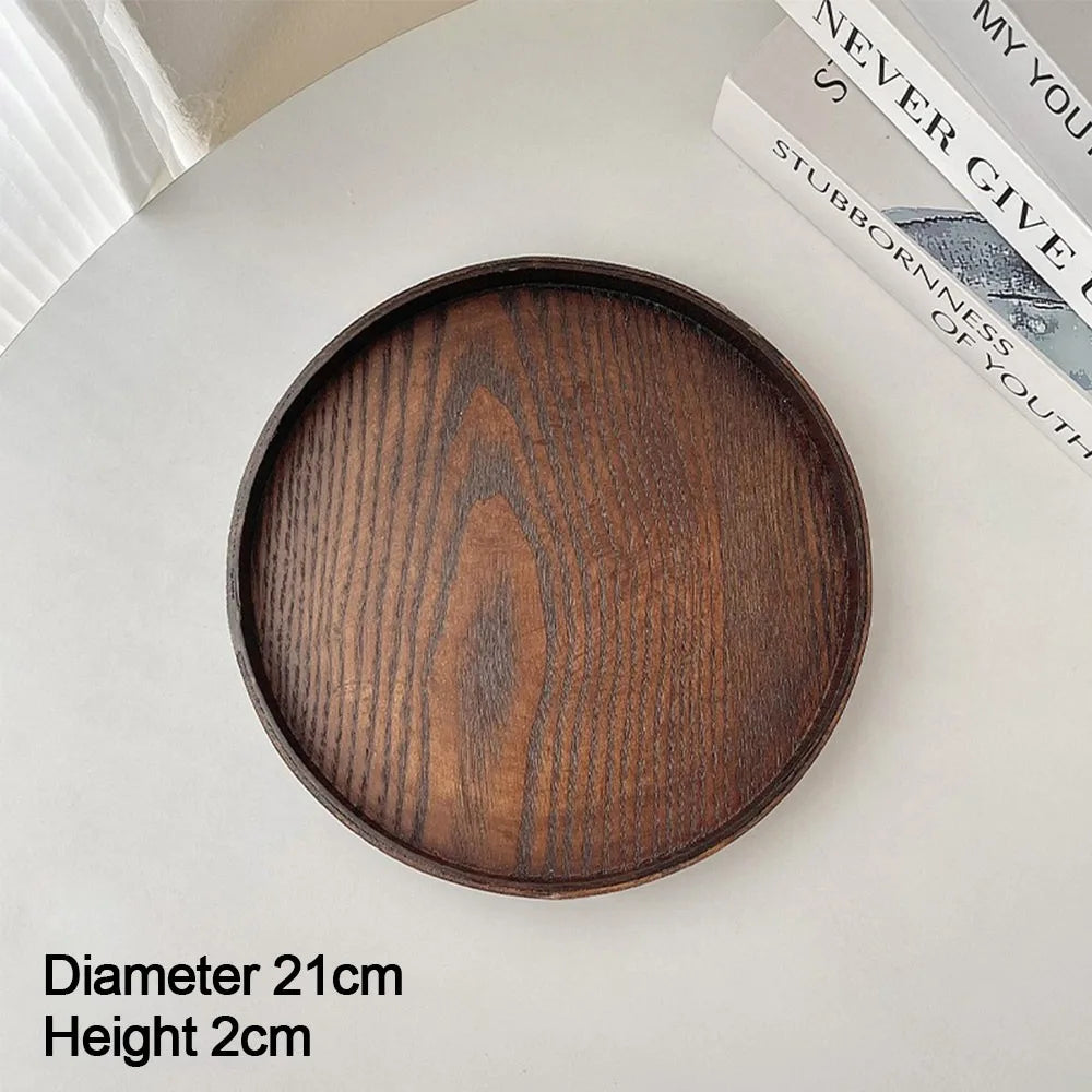 Vintage Round Serving Tray Wooden 21/24/27/30/33cm Wood Platte Dessert Pallet Coffee Home Table