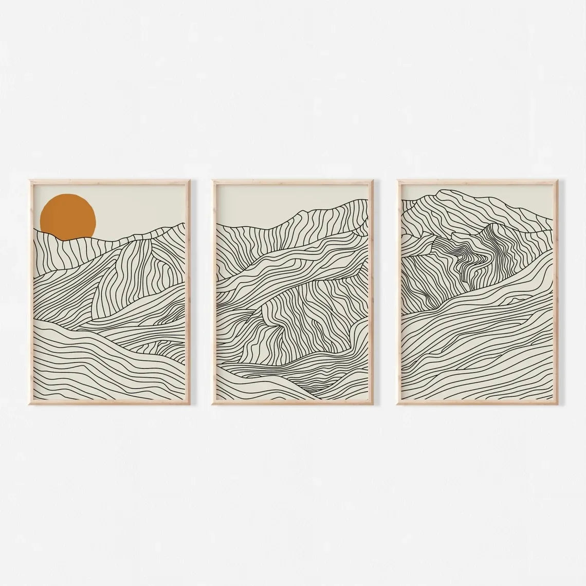 3pcs/set Japanese Alps Sunrise Canvas Printing Abstract Line Landscape Wall Art Art Poster for Modern Living Room & Home Decor