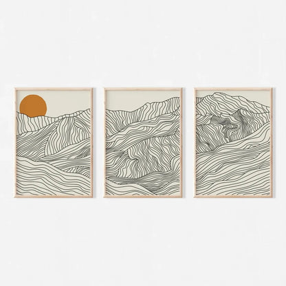3pcs/set Japanese Alps Sunrise Canvas Printing Abstract Line Landscape Wall Art Art Poster for Modern Living Room & Home Decor