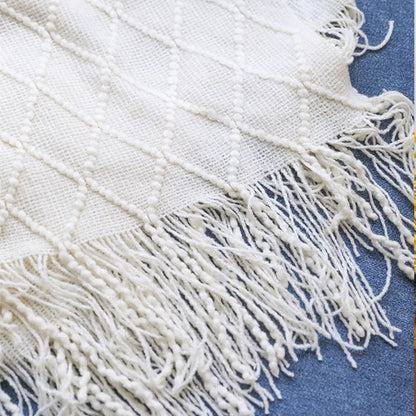 Green Knitted Throw Blanket for Beds with Tassel Gray Blue Solid Textured Plaid Sofa Cover Nordic Bed End Decor Soft Nap Blanket