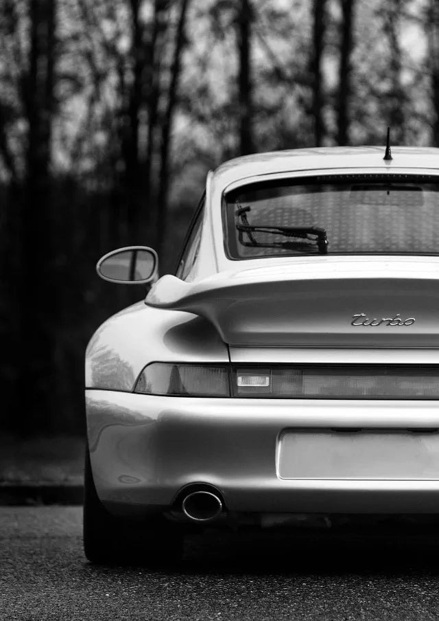 AZNM Vintage Porsche Classic Car Wall Art Print, Single Unframed Canvas Poster, Featuring Black and White Photography of Retro P