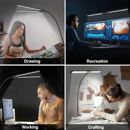 Double Head LED Desk Lamp Dimmable PC Monitor Light USB Table Lamps Reading Lights Eye Protection 3 Color Mode For Office