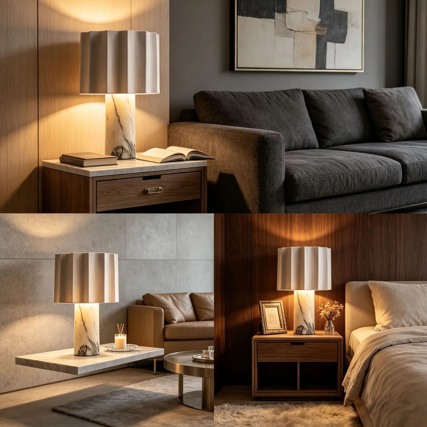 Modern Minimalist Marble Table Lamp Designer Pleated Fabric Lampshade Bedroom Bedside Bar Counter Touch Decorative Table Lamp