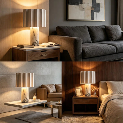 Modern Minimalist Marble Table Lamp Designer Pleated Fabric Lampshade Bedroom Bedside Bar Counter Touch Decorative Table Lamp