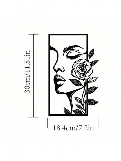 1pc Woman Flower Metal Wall Art Decor Modern Home Gift Aesthetic Portrait Face Outline Bedroom Room Decor