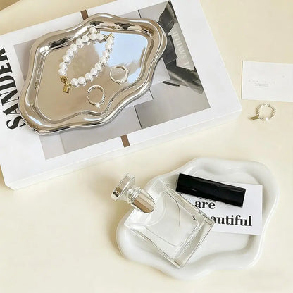 Simple Jewelry Storage Tray Creative White/silver Storage Tray Decorative Ornaments Electroplated Jewelry Tray