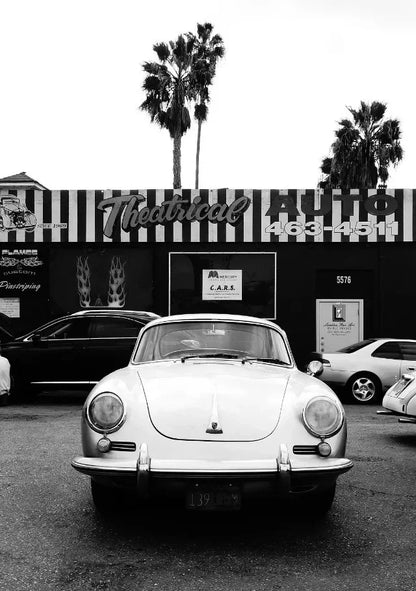 AZNM Vintage Porsche Classic Car Wall Art Print, Single Unframed Canvas Poster, Featuring Black and White Photography of Retro P