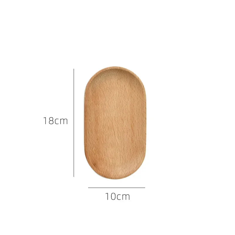 1PC Japanese-Style Tableware Solid Wood Dessert Plate Wooden Tray Snack Plate Fruit Plate Beech Oval Tray Cup Pad Coaster Plate
