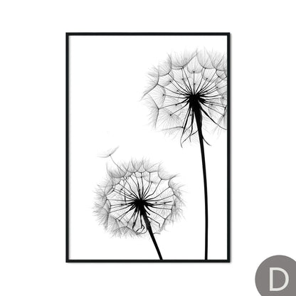 Dandelion Flower Black and White Decorative Canvas Art Print Poster Nordic Modern Painting Wall Elegant Picture for Living Room