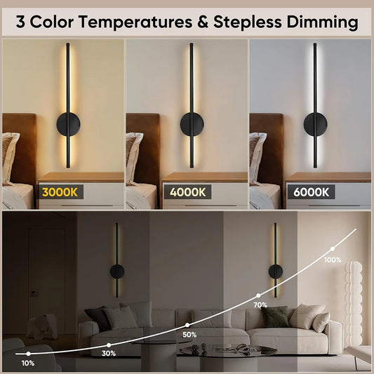 2PCS Rechargeable Wall Light LED 50cm/80cm Dimming Indoor Wall Sconce with Remote Beside Bedroom Lamp Home Decor Wiring Free