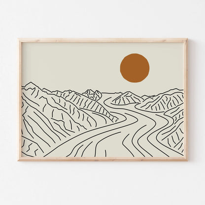 3pcs/set Japanese Alps Sunrise Canvas Printing Abstract Line Landscape Wall Art Art Poster for Modern Living Room & Home Decor