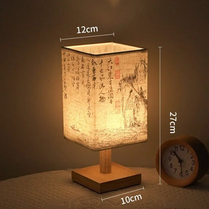 LED Decoration Table Lamps Simple Dimmable Plug Night Light Fabric Lampshade Square Bedroom Chinese Style Bedside Desk Lights