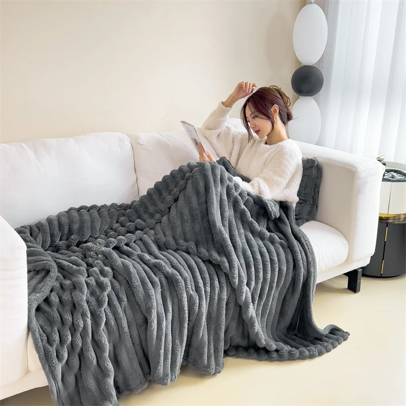 Soft Plush Warm Winter Blanket Carving Thick Cozy Bedspreads and Coverlets for Bed Sofa Throw Blanket Single Couple Size