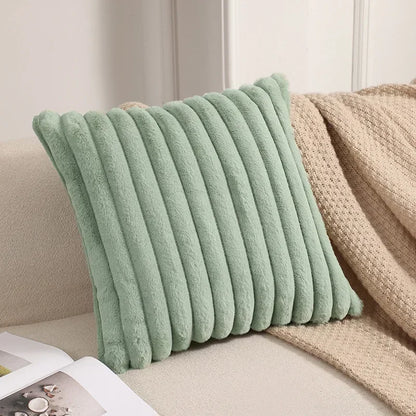 Faux Rabbit Fur Cushion Cover Plush Pillow Cover Soft Fluffy Striped Cushion Cover Decorative Pillows Luxury Home Decor for Sofa