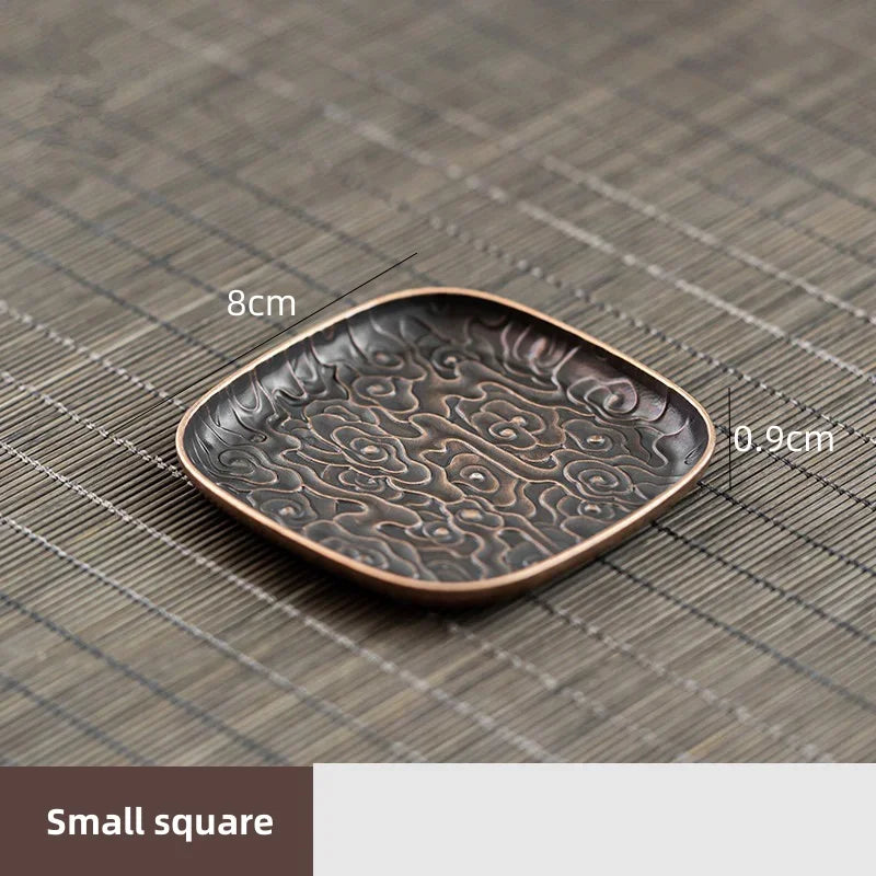 Retro Alloy Coaster Tea Cup Tray Round Japanese Teaware Accessories Insulation Pad Coffee Pad Tea Tray Home Desktop Decoration