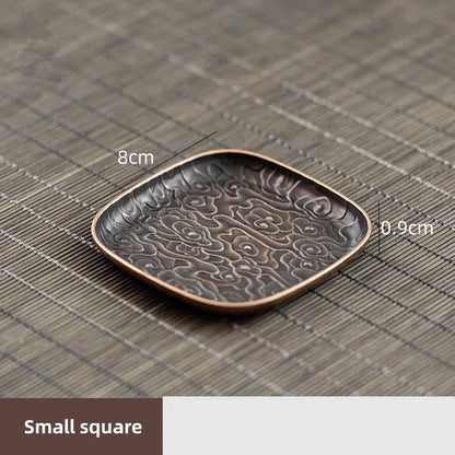 Retro Alloy Coaster Tea Cup Tray Round Japanese Teaware Accessories Insulation Pad Coffee Pad Tea Tray Home Desktop Decoration