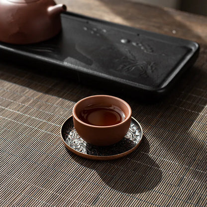 Retro Alloy Coaster Tea Cup Tray Round Japanese Teaware Accessories Insulation Pad Coffee Pad Tea Tray Home Desktop Decoration