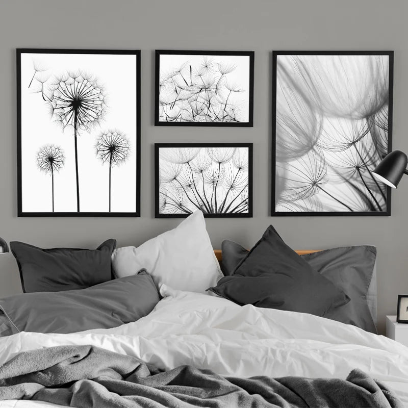 Dandelion Flower Black and White Decorative Canvas Art Print Poster Nordic Modern Painting Wall Elegant Picture for Living Room
