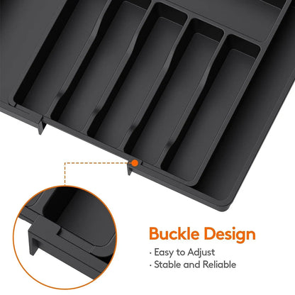 Silverware Drawer Organizer, Adjustable Expandable Utensil Tray, Plastic Cutlery Storage for Flatware, Knives, Spoons, Gadgets