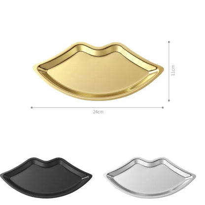 Korean Style 1PC Stainless Steel Lip Shaped Jewelry Storage Tray Home Cosmetics Metal Necklace Earrings Tray Kitchen Organizer