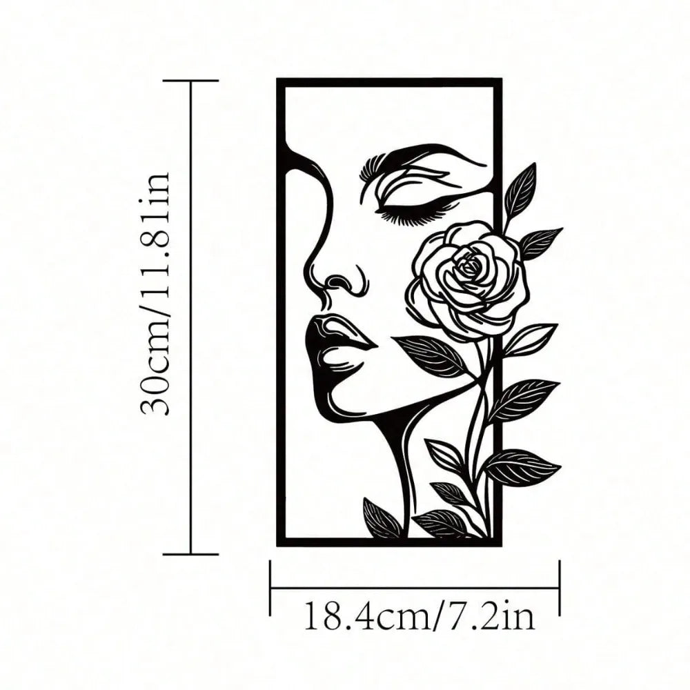 1pc Woman Flower Metal Wall Art Decor Modern Home Gift Aesthetic Portrait Face Outline Bedroom Room Decor