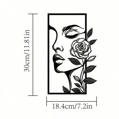 1pc Woman Flower Metal Wall Art Decor Modern Home Gift Aesthetic Portrait Face Outline Bedroom Room Decor