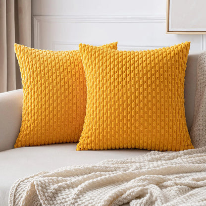 Spring Decorative Throw Pillow Covers Farmhouse Boho Home Decor Striped Corduroy Square Pillowcases 20 X 20 Inch Green