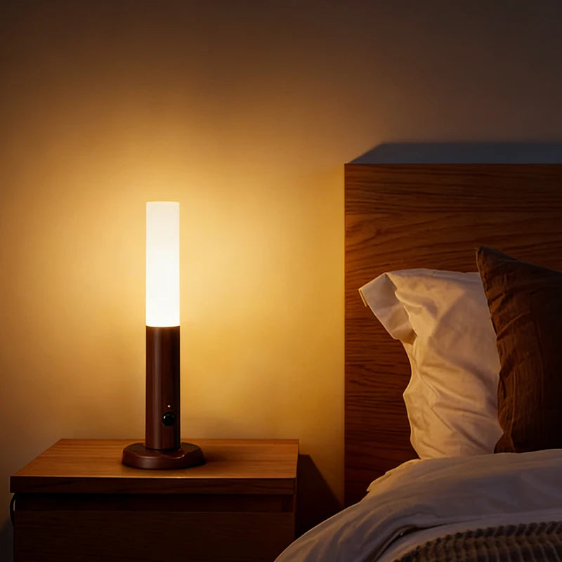 Magnetic LED Wall Light Motion Sensor 360°Rotation LED Rechargeable Night Light Wood Grain Wall Lamp Kitchen Light Lamp