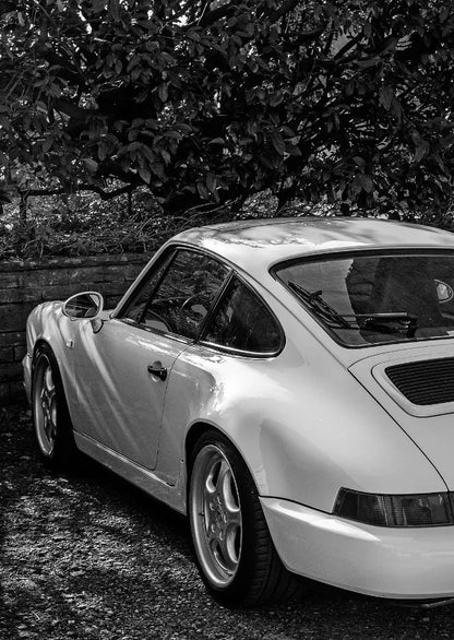 AZNM Vintage Porsche Classic Car Wall Art Print, Single Unframed Canvas Poster, Featuring Black and White Photography of Retro P
