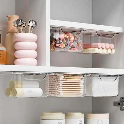 12pcs Drawer Storage Box Bathroom Transparent Suspended Cotton Swab Storage Box Under the Mirror Cabinet Pull-Out Storage Case