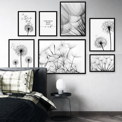 Dandelion Flower Black and White Decorative Canvas Art Print Poster Nordic Modern Painting Wall Elegant Picture for Living Room
