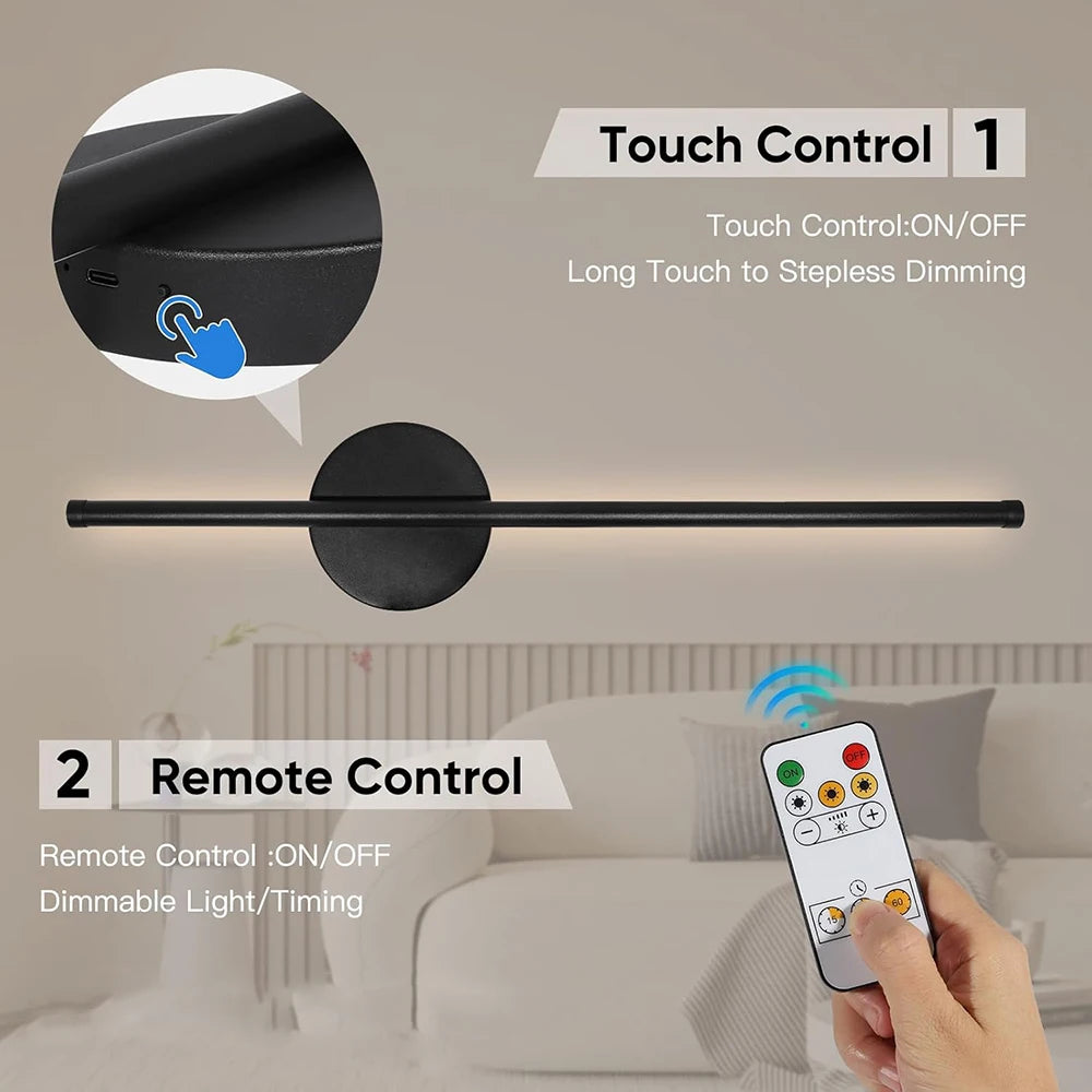 2PCS Rechargeable Wall Light LED 50cm/80cm Dimming Indoor Wall Sconce with Remote Beside Bedroom Lamp Home Decor Wiring Free